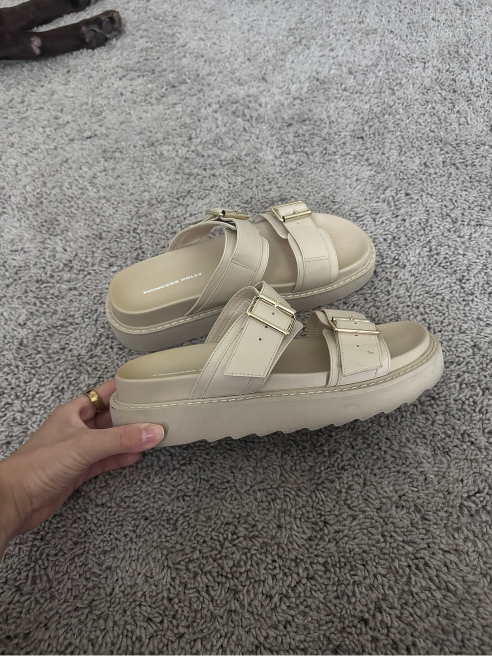 Princess Polly Platform Double-Buckle Slide Sandals in Cream